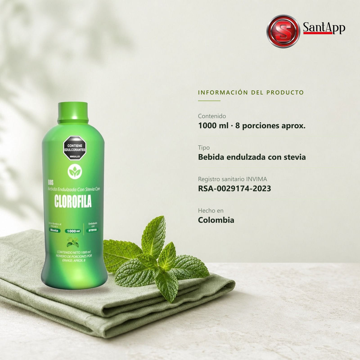 Información de BIOS Clorofila: 1000 ml, registro sanitario INVIMA RSA-0029174-2023