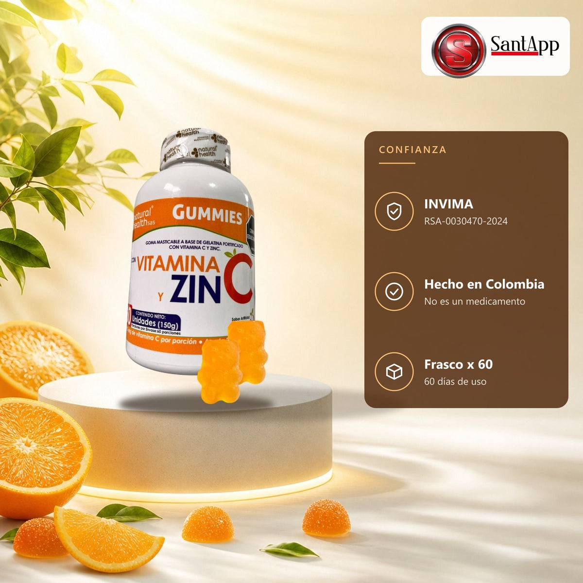 Gummies vitamina C y zinc con registro INVIMA RSA-0030470-2024