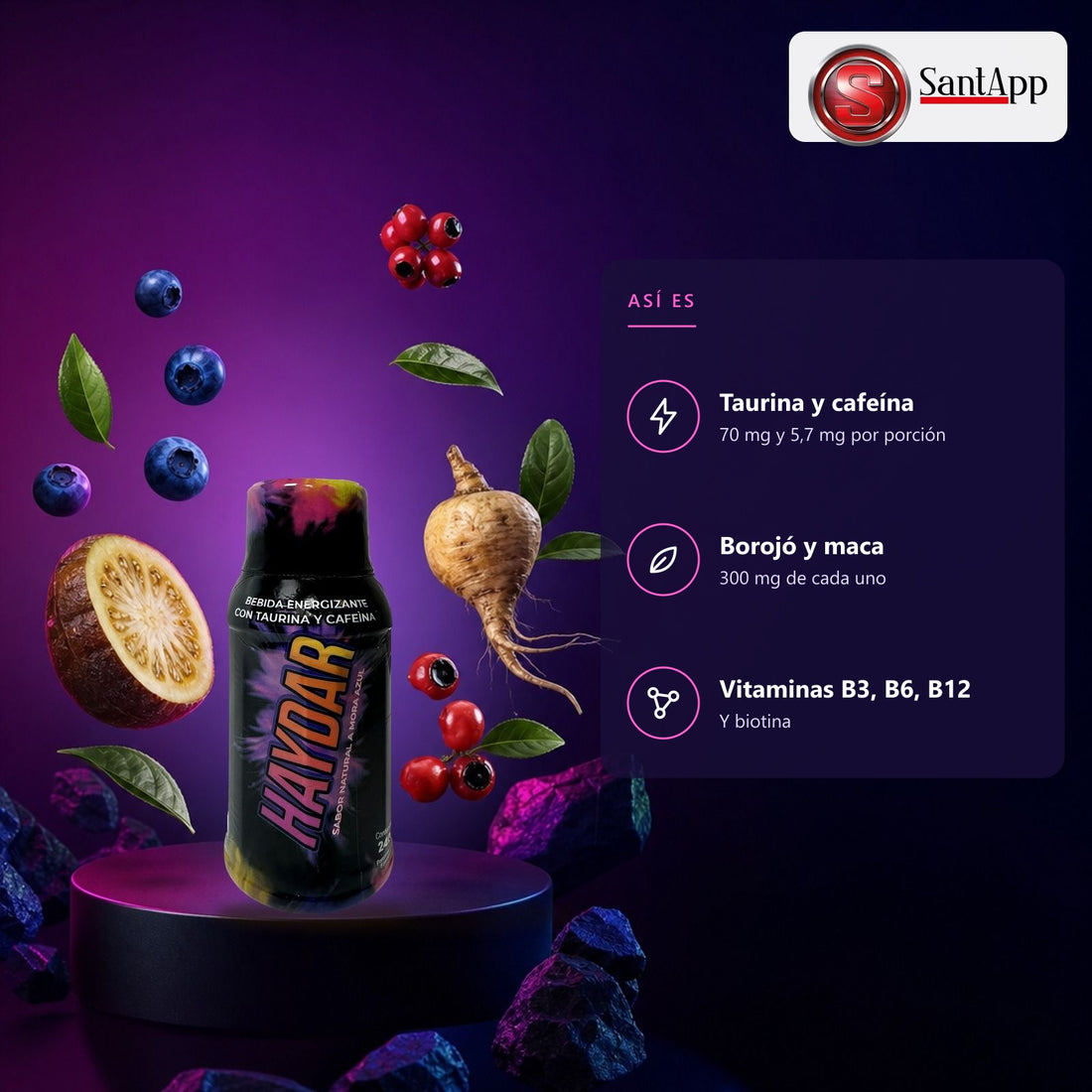Haydar con taurina, cafeína, borojó, maca y vitaminas B