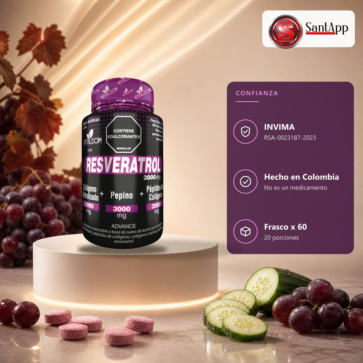 Resveratrol GINS Vitalcom con registro INVIMA RSA-0023187-2023
