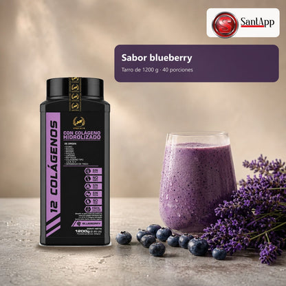 12 Colágenos sabor blueberry, tarro de 1200 g