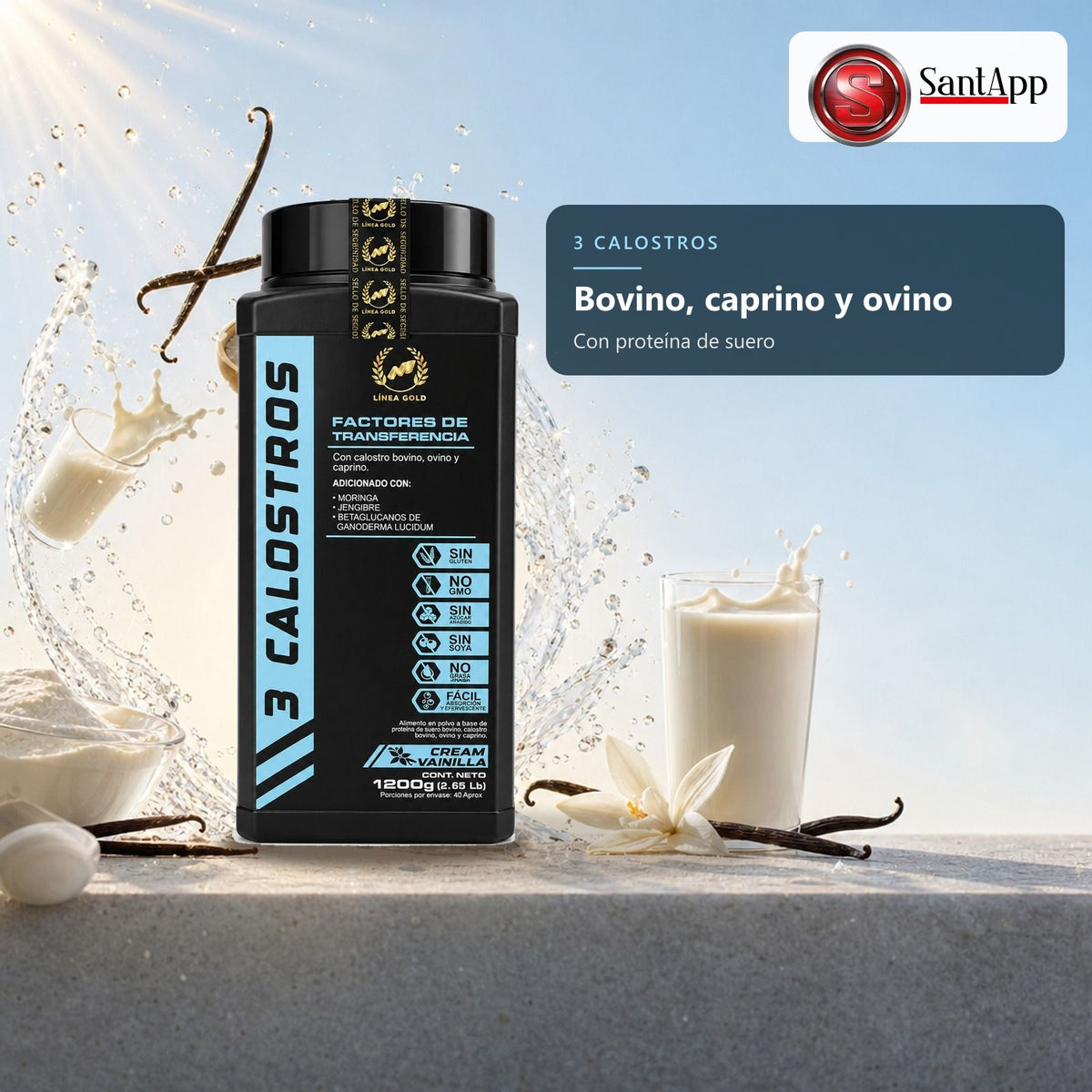 Calostro bovino, caprino y ovino con proteína de suero