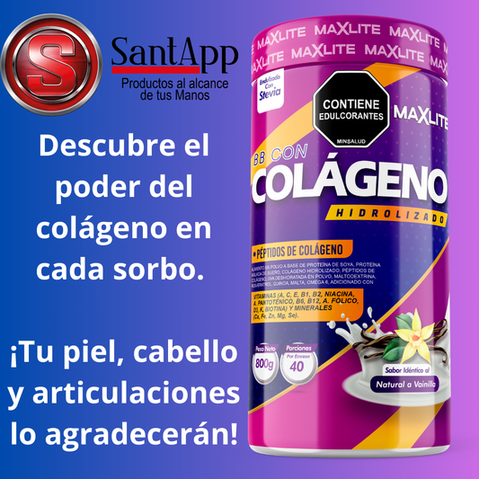 Colágeno hidrolizado
Fortalecimiento articular
Salud ósea
Nutrición de piel y cabello
Vitalidad y energía
Proteína de soya
Vitaminas y minerales
Cuidado de uñas
Rejuvenecimiento natural
Bienestar integral