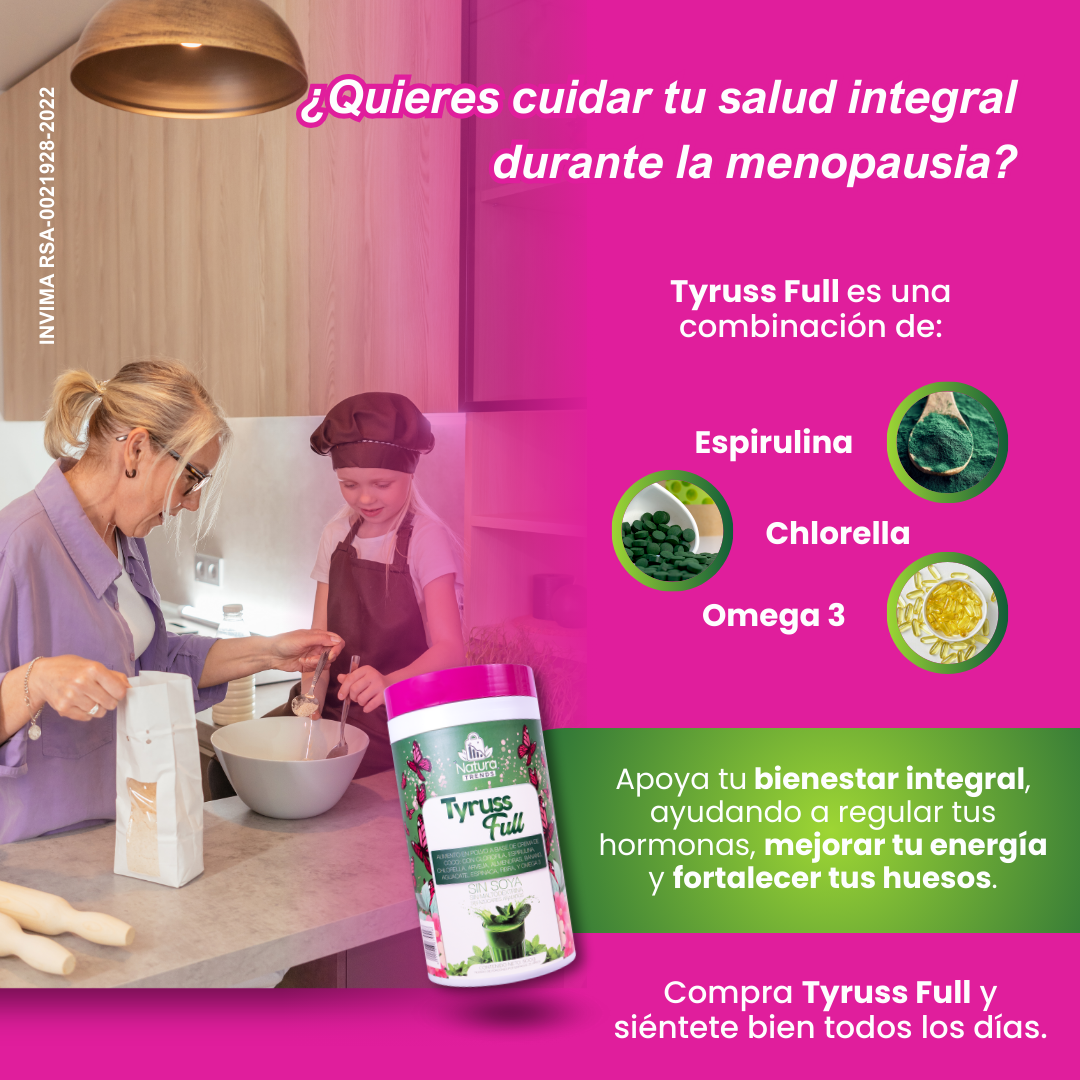 Digestión saludable
Detox natural
Salud cardiovascular
Energía duradera
Fortalecimiento muscular
Control de peso
Balance hormonal
Refuerzo inmunológico
Tiroides saludable
Menopausia y sofocos
Hormonas en equilibrio
Calores menopáusicos
Piel y cabello saludables
Energía para menopausia
Tiroides y metabolismo