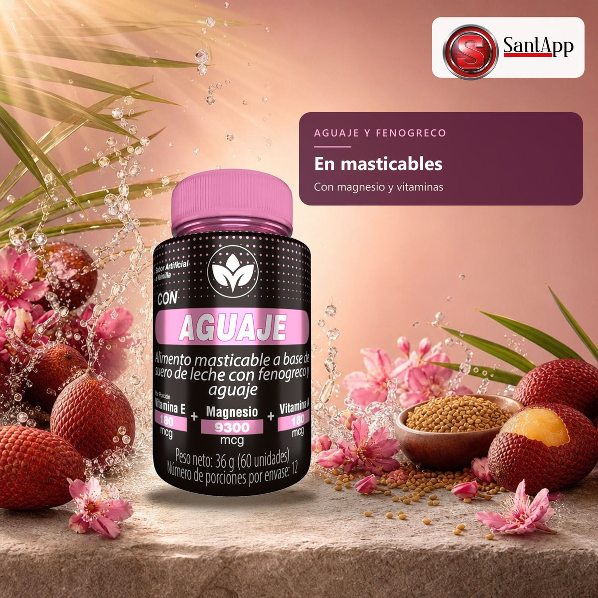Masticables de aguaje y fenogreco con magnesio y vitaminas