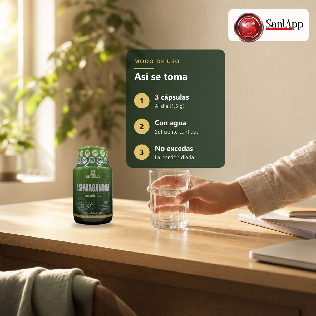 Cómo tomar ashwagandha: 3 cápsulas blandas al día con agua