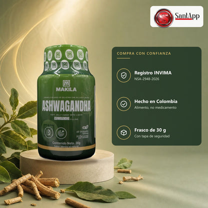 Ashwagandha Makila con registro INVIMA NSA-2948-2026, hecha en Colombia