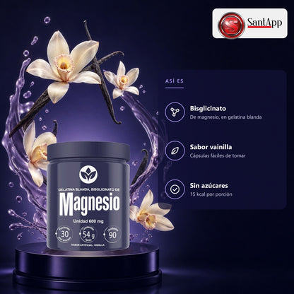 Bisglicinato de magnesio en gelatina blanda sabor vainilla, sin azúcares