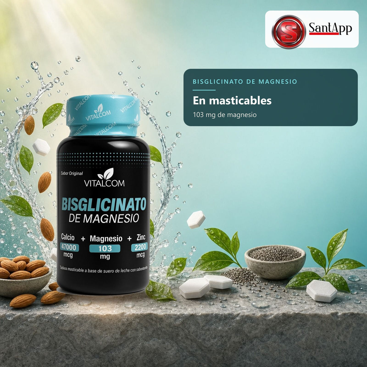 Masticables con bisglicinato de magnesio, calcio y zinc