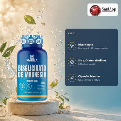 Bisglicinato de magnesio 77 mg por porción, sin azúcares añadidos