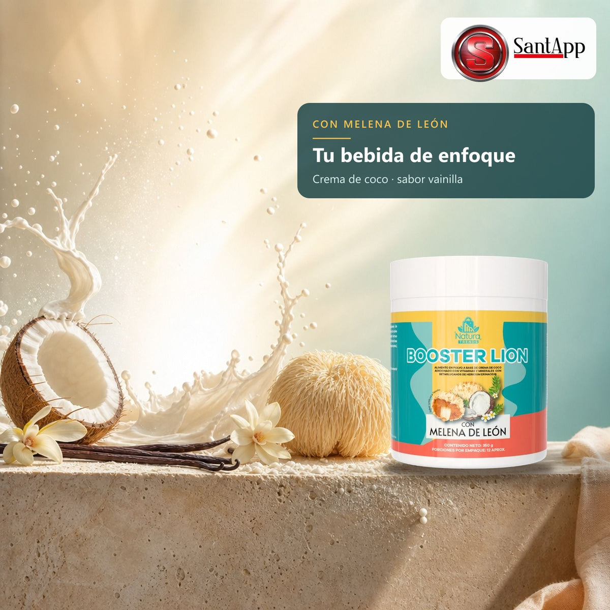 Bebida de Melena de León con crema de coco y vainilla