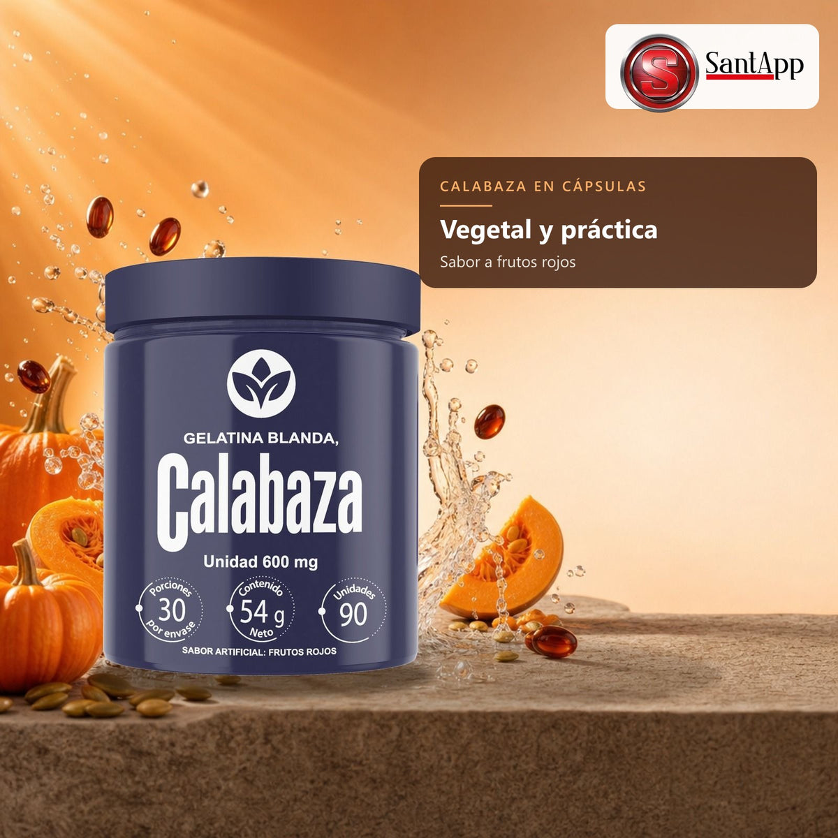Cápsulas blandas de calabaza, ingrediente de origen vegetal