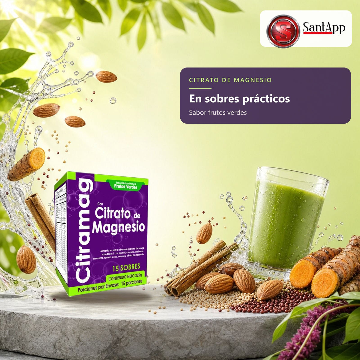 Sobres con proteína de arveja, cúrcuma y citrato de magnesio