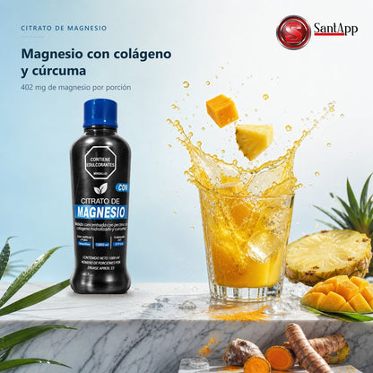 Citrato de magnesio líquido con colágeno y cúrcuma: 402 mg de magnesio por porción