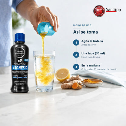 Cómo tomar citrato de magnesio líquido: una tapa en un vaso de agua
