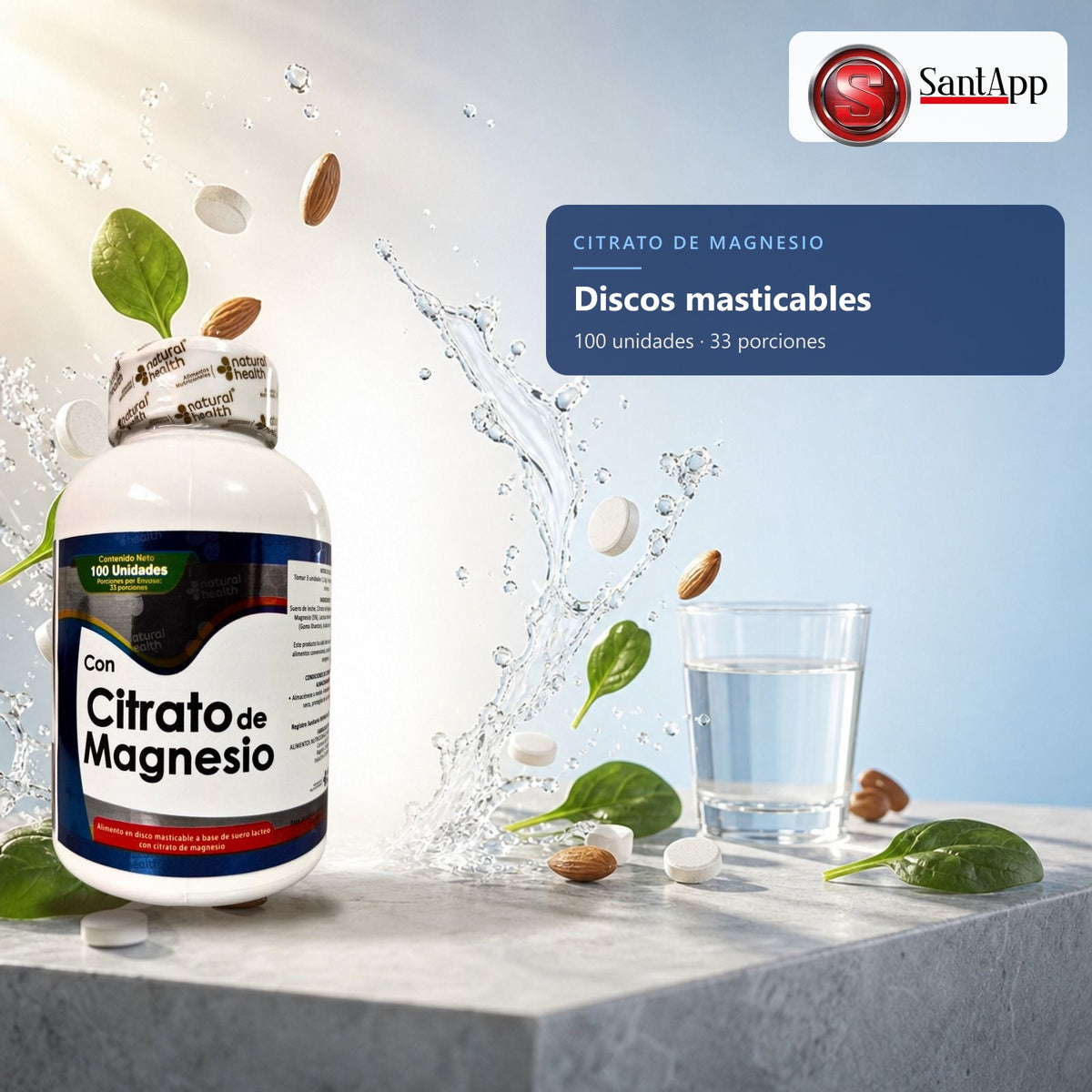 Discos masticables con citrato y óxido de magnesio