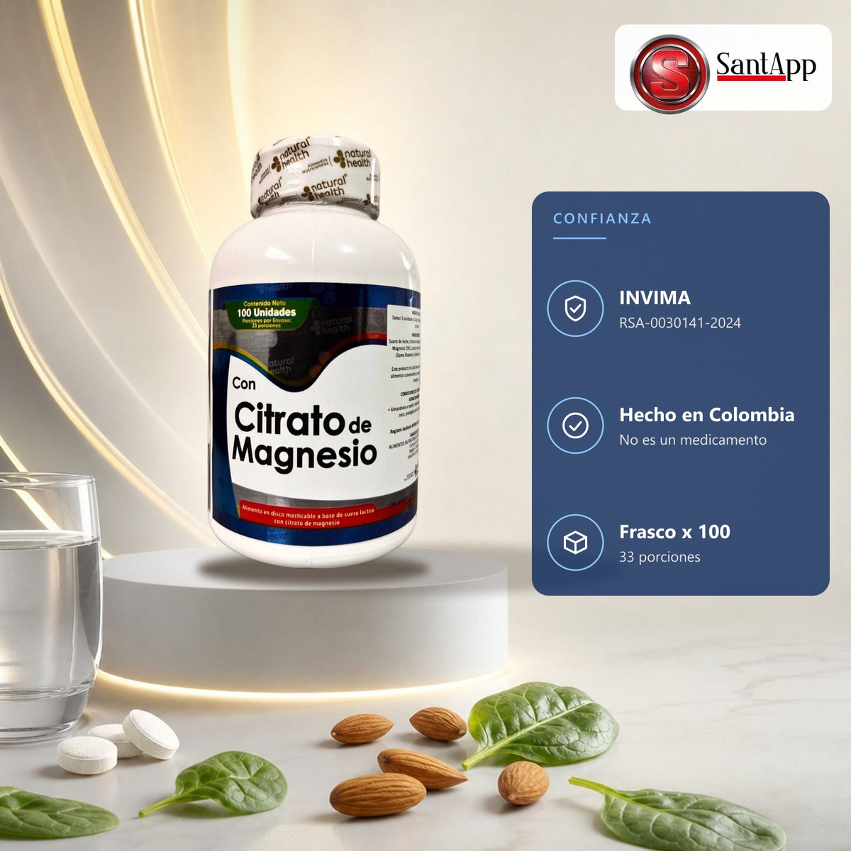 Citrato de Magnesio Natural Health con registro INVIMA RSA-0030141-2024