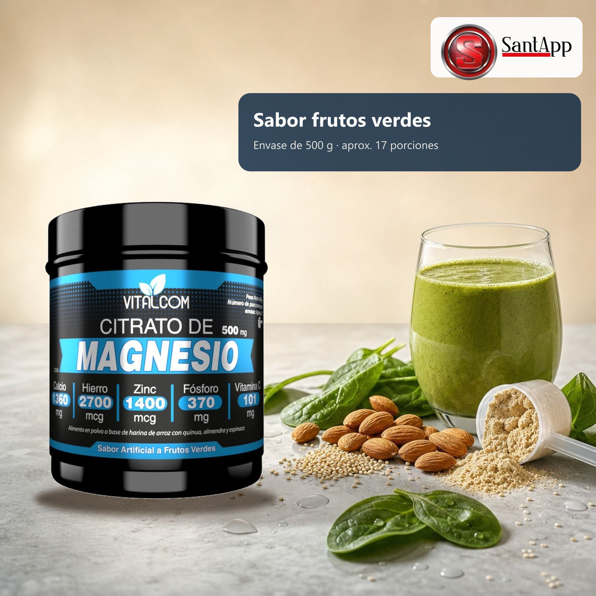 Citrato de Magnesio sabor frutos verdes, envase de 500 g