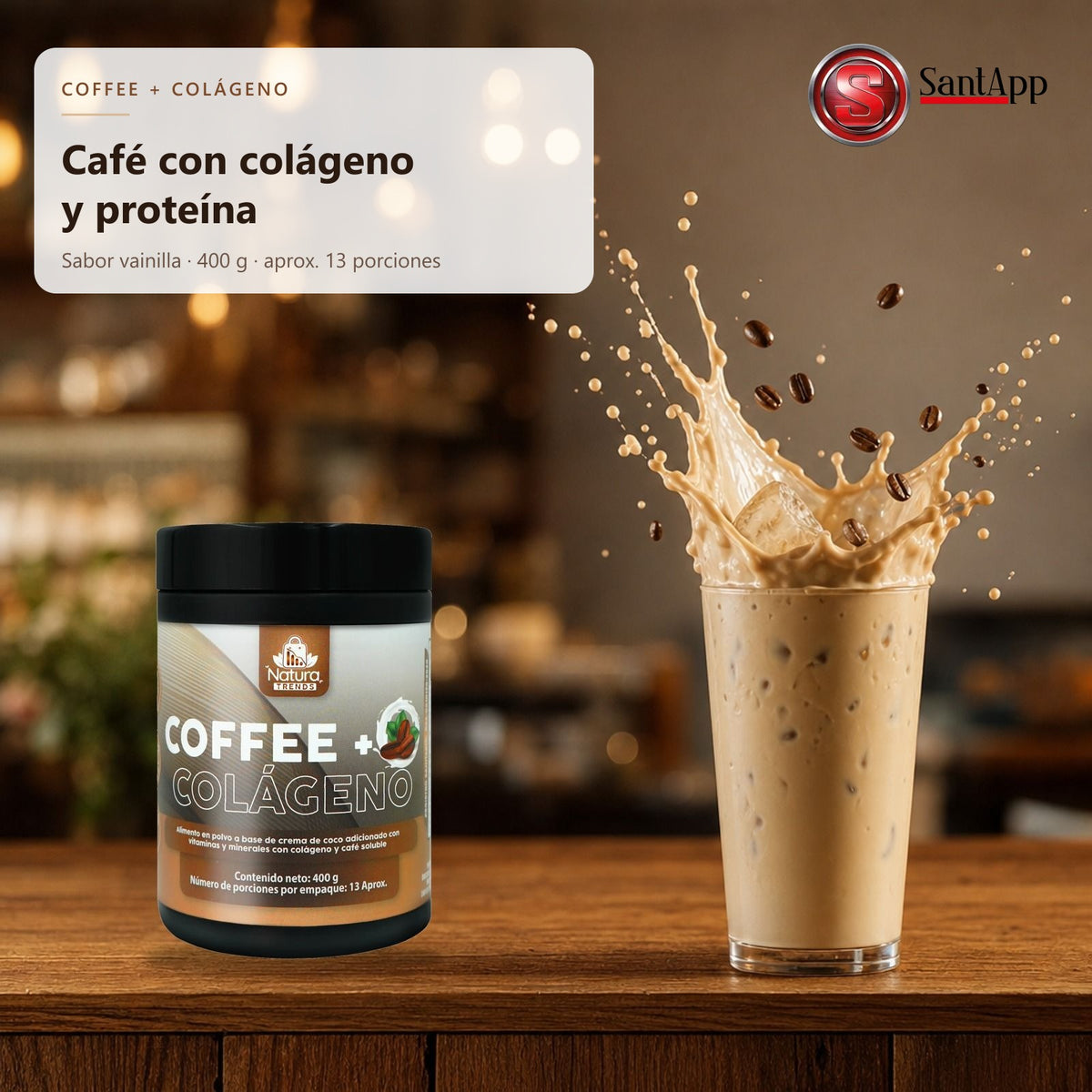 Café con colágeno y proteína, frío tipo latte