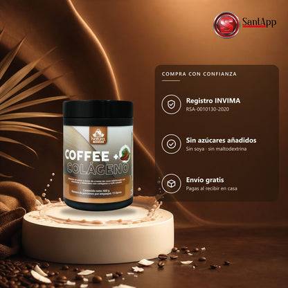 Coffee + Colágeno con registro INVIMA RSA-0010130-2020, sin azúcares añadidos, envío gratis