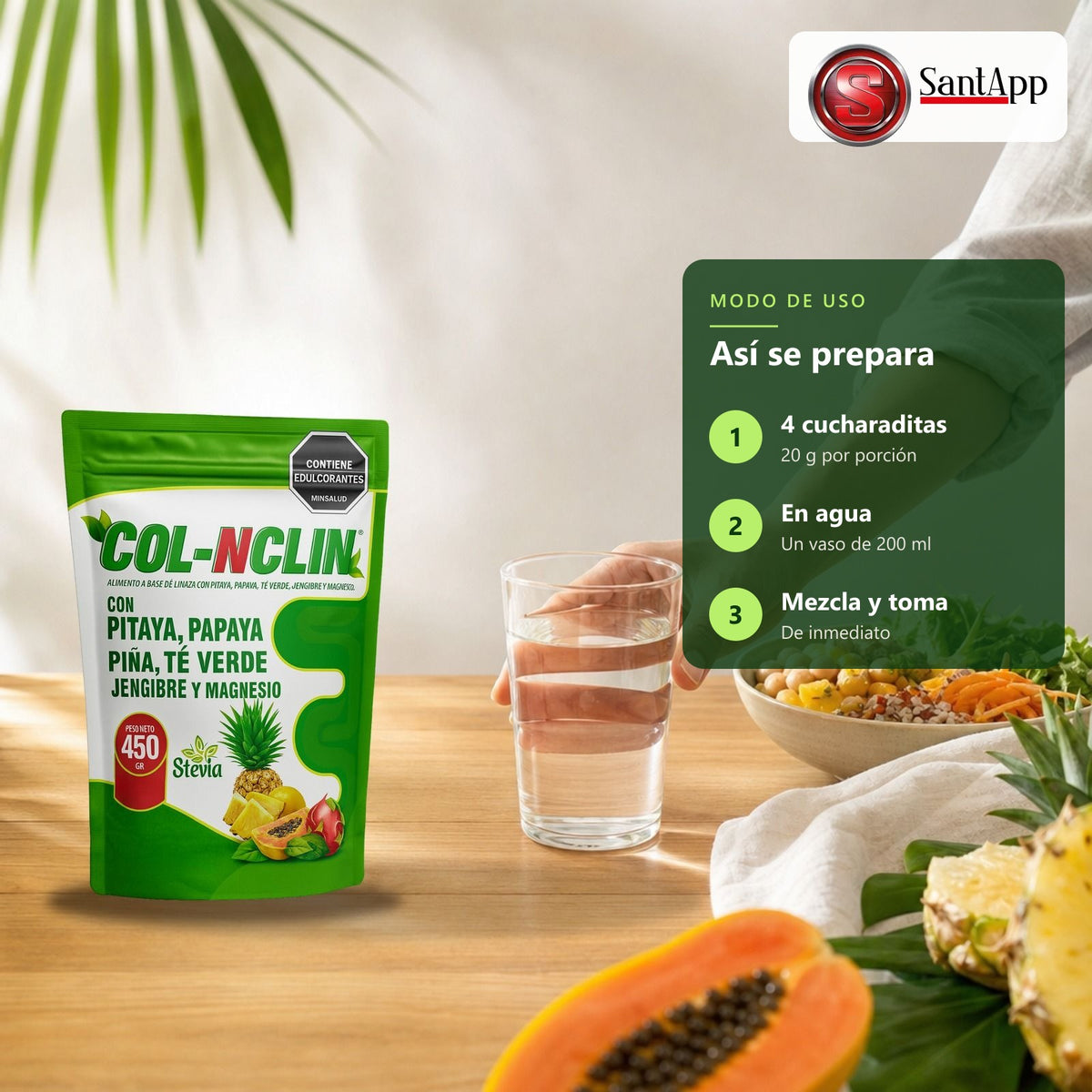 Cómo preparar Col-nclin: 4 cucharaditas en agua