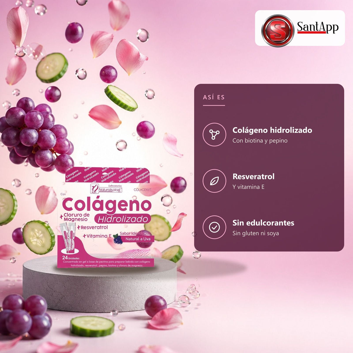 Colagenvit: colágeno, cloruro de magnesio, biotina y pepino