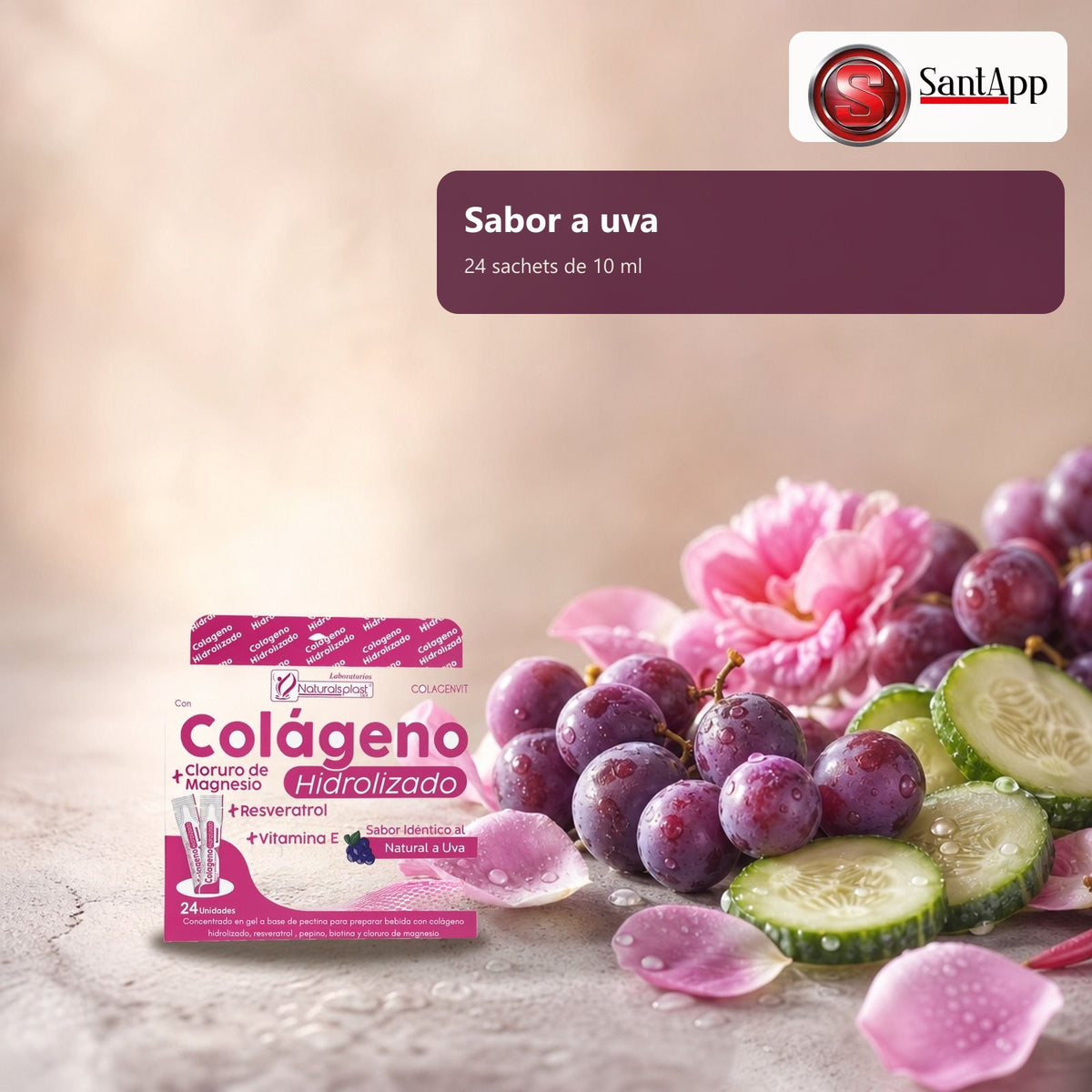 Colagenvit sabor uva, caja de 24 sachets