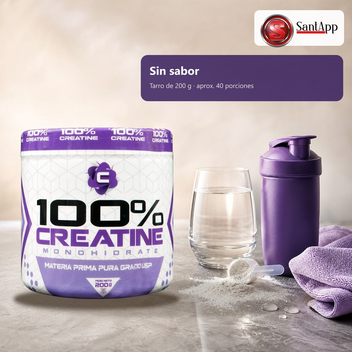 Creatina sin sabor y sin azúcar, tarro de 200 g