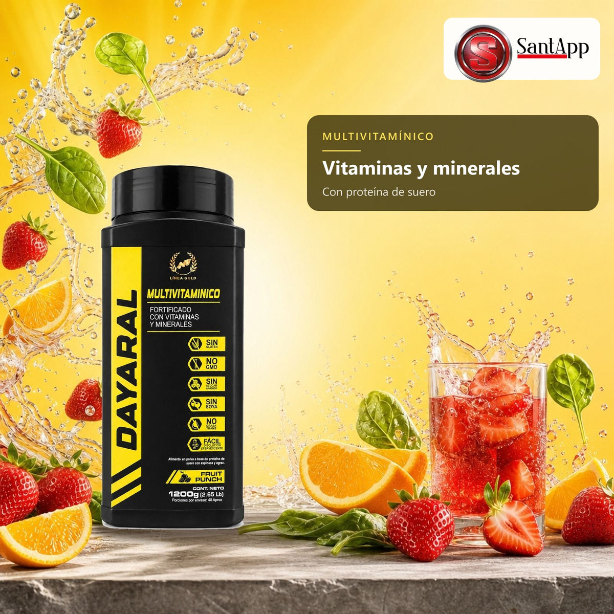 Multivitamínico con proteína de suero, espinaca y agraz