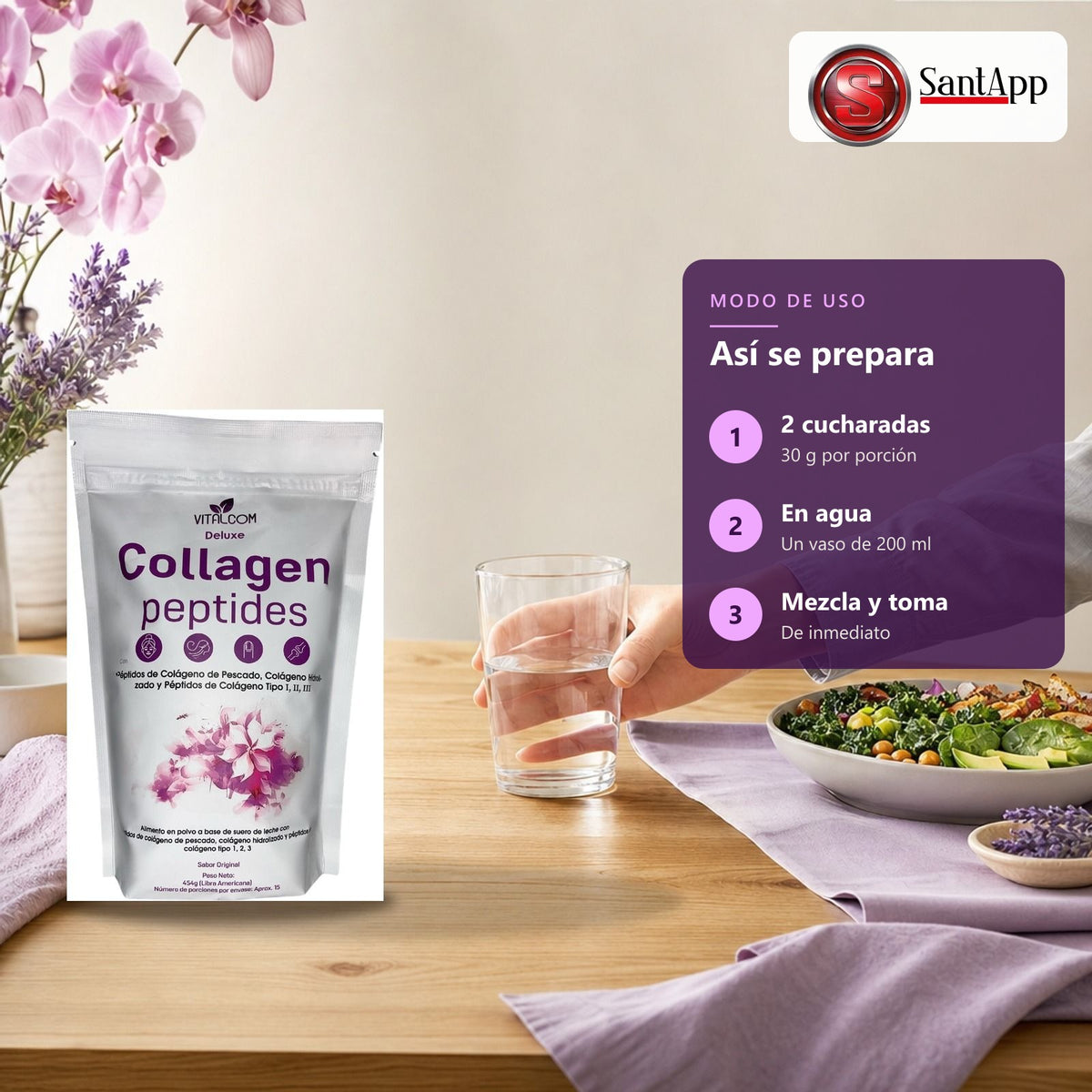 Cómo preparar Deluxe Collagen: 2 cucharadas en agua