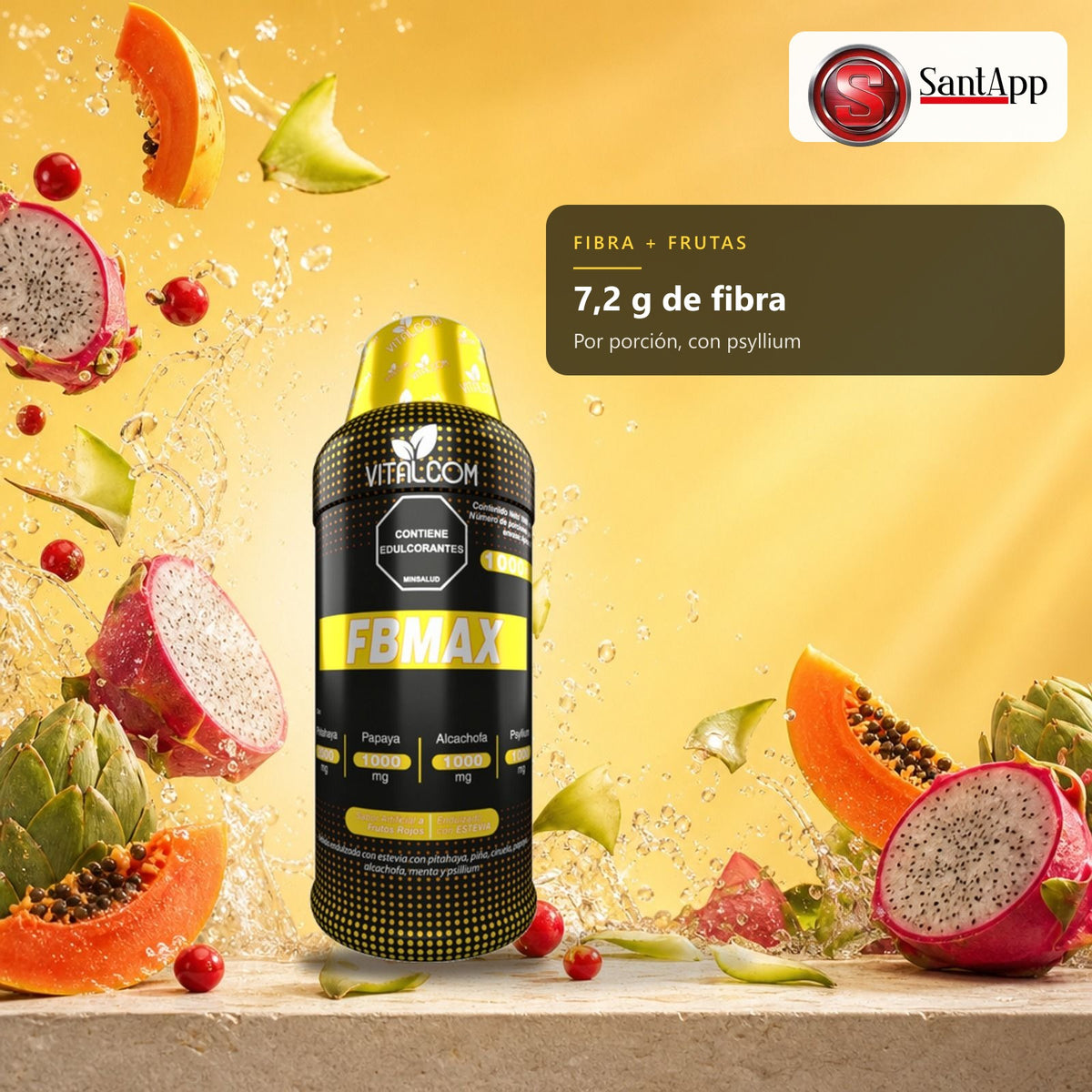 Bebida con fibra y psyllium sabor frutos rojos