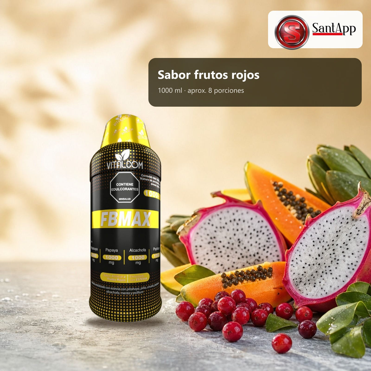 FBMAX sabor frutos rojos, 1000 ml, 8 porciones