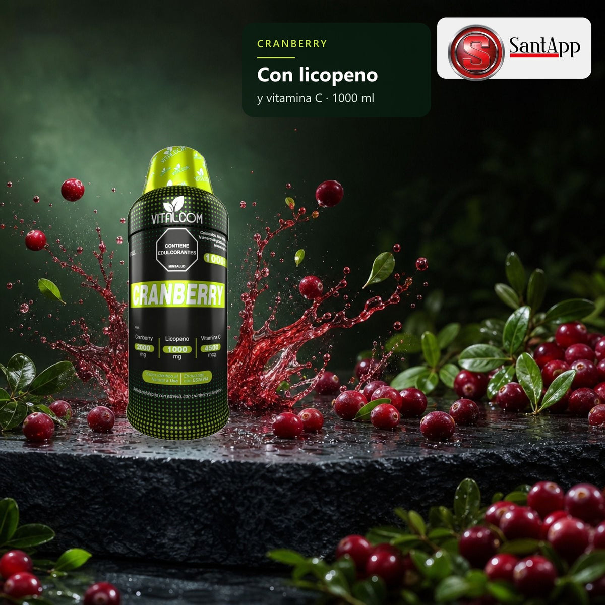 Cranberry con licopeno y vitamina C, bebida de arándano rojo
