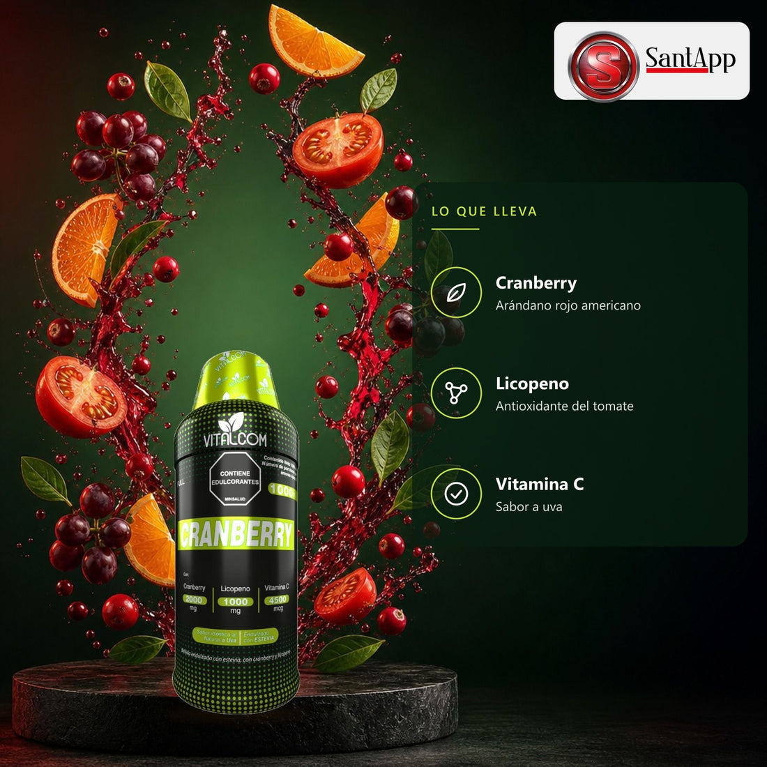 Ingredientes de Full Cranberry: cranberry, licopeno y vitamina C