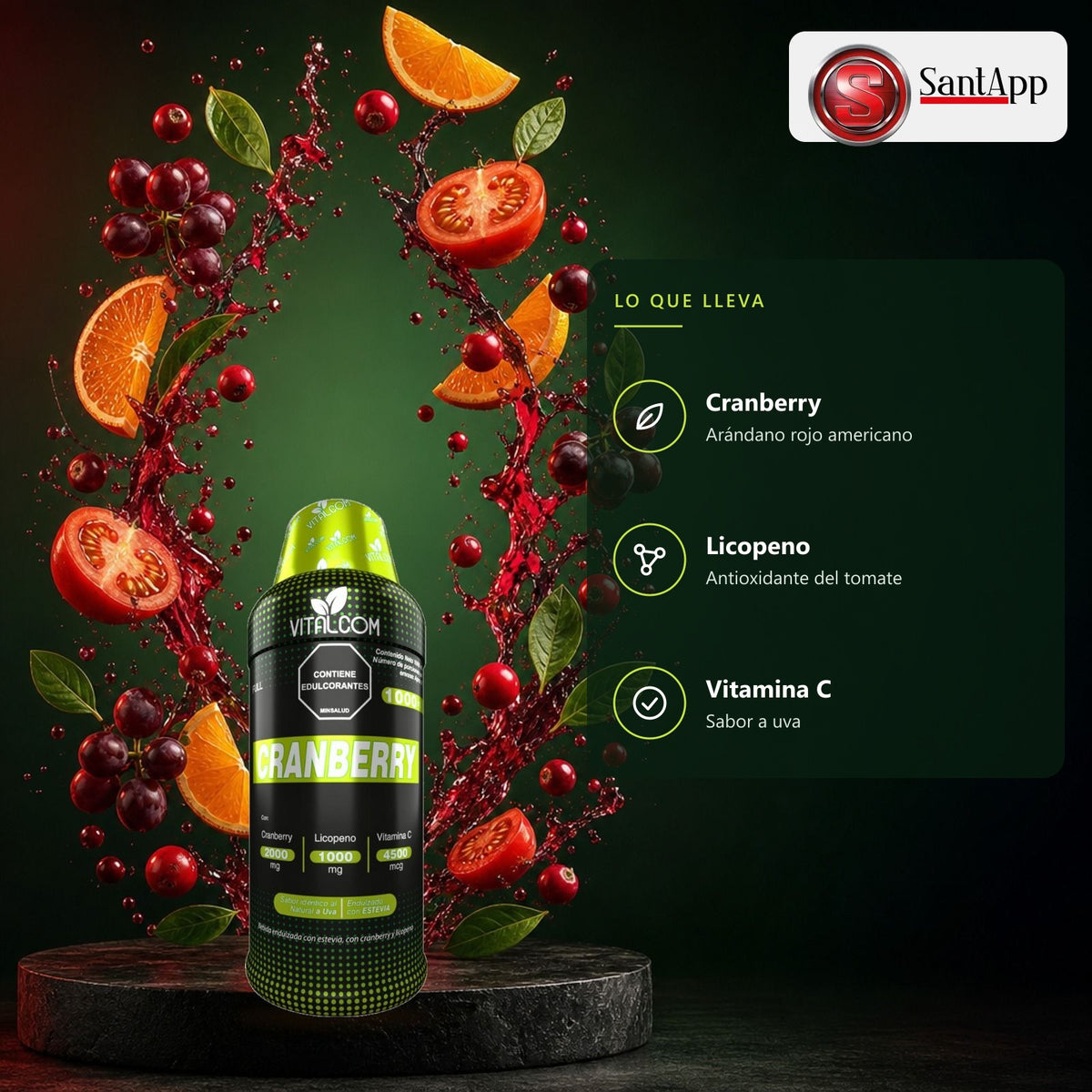 Ingredientes de Full Cranberry: cranberry, licopeno y vitamina C