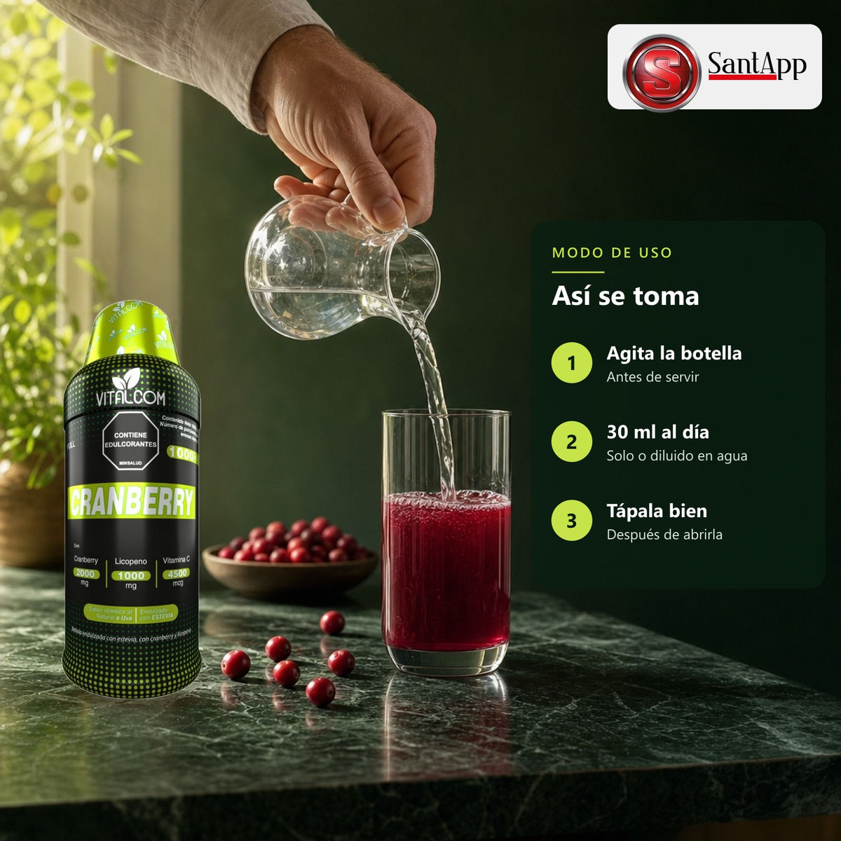 Cómo tomar Full Cranberry: 30 ml al día, solo o diluido en agua