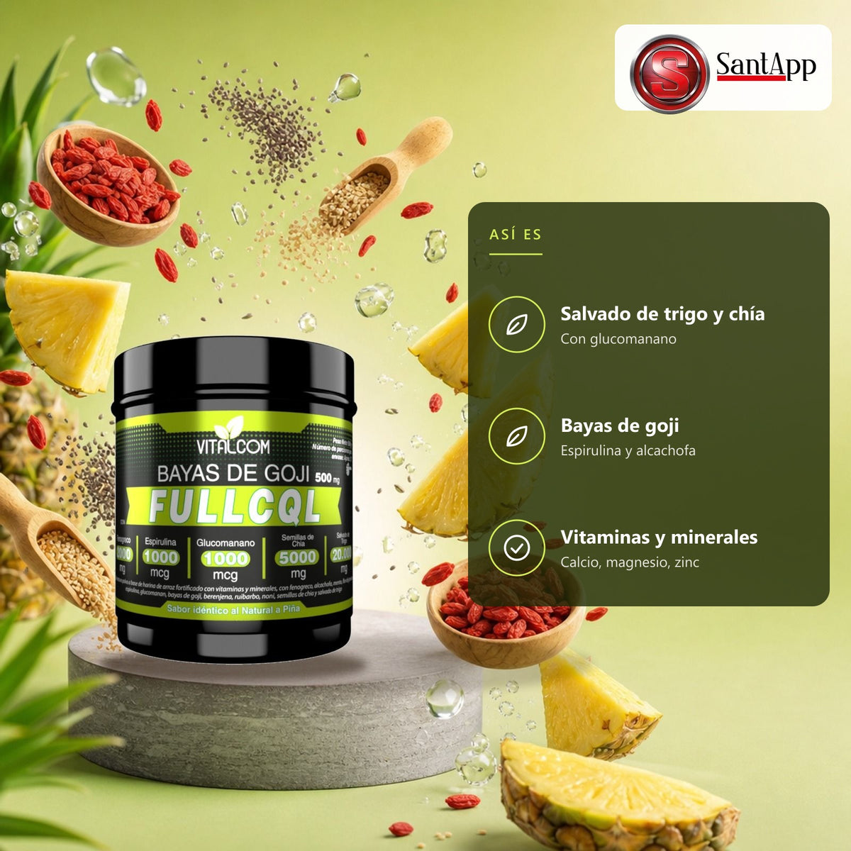 FULLCQL: 6,3 g de fibra, vitaminas y minerales por porción