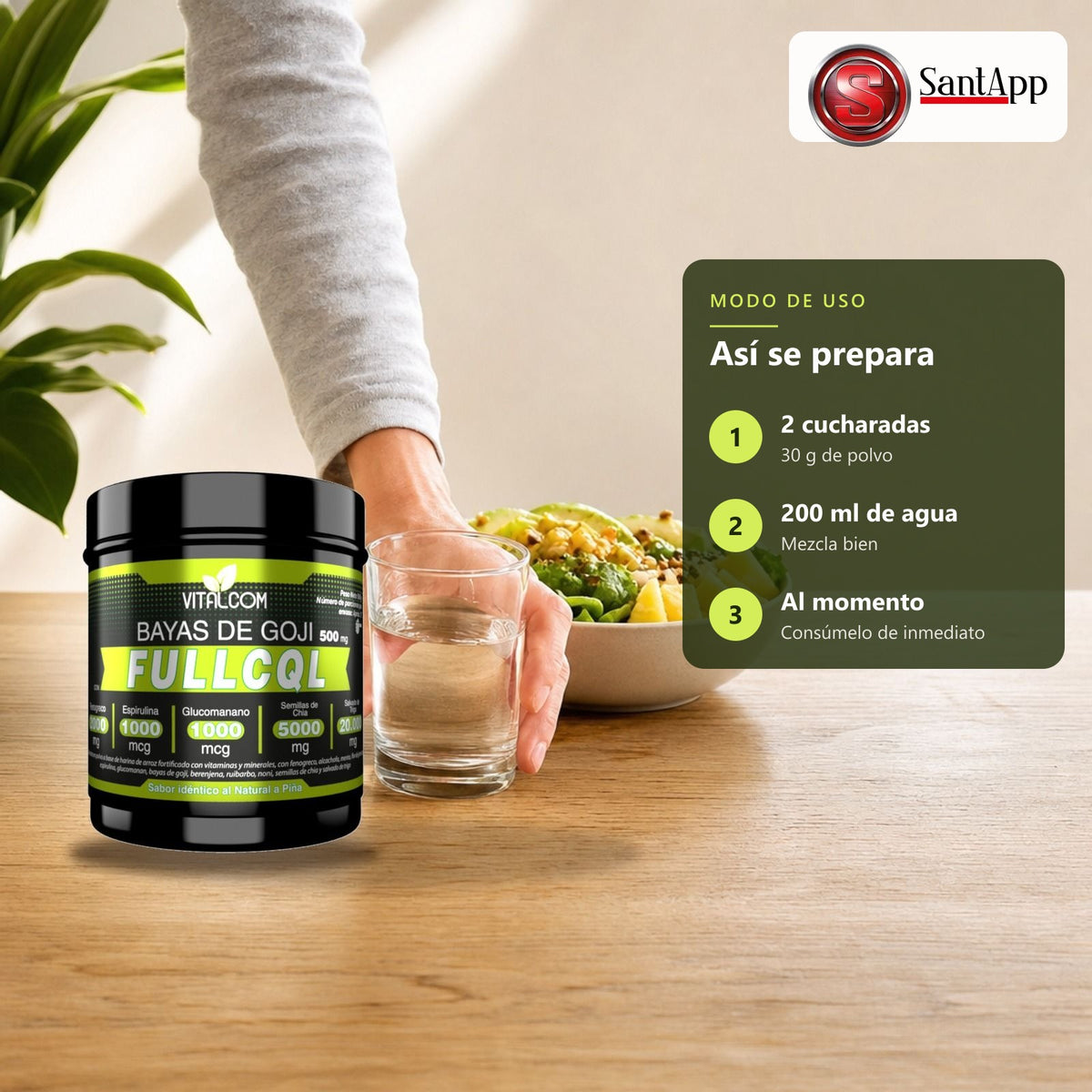 Cómo preparar FULLCQL: 2 cucharadas en 200 ml de agua