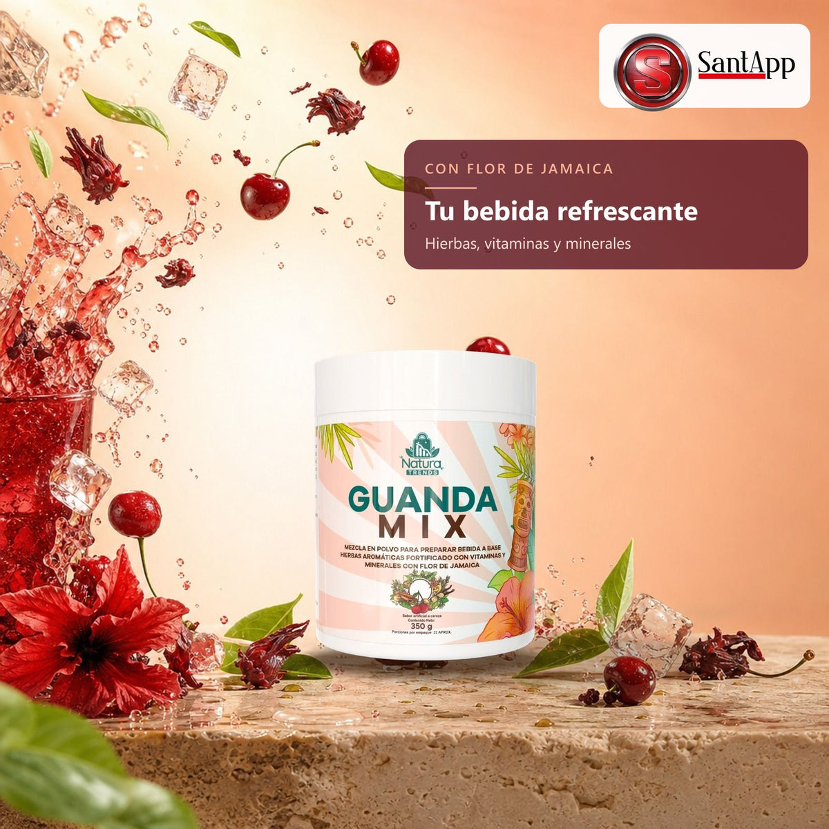 Bebida refrescante de flor de Jamaica con hierbas, vitaminas y minerales