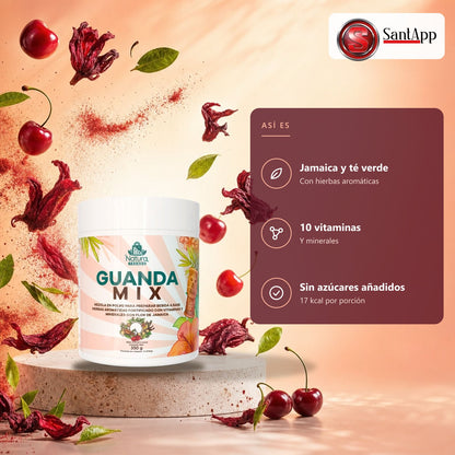 Guanda Mix: flor de Jamaica, té verde, 10 vitaminas y sin azúcares añadidos