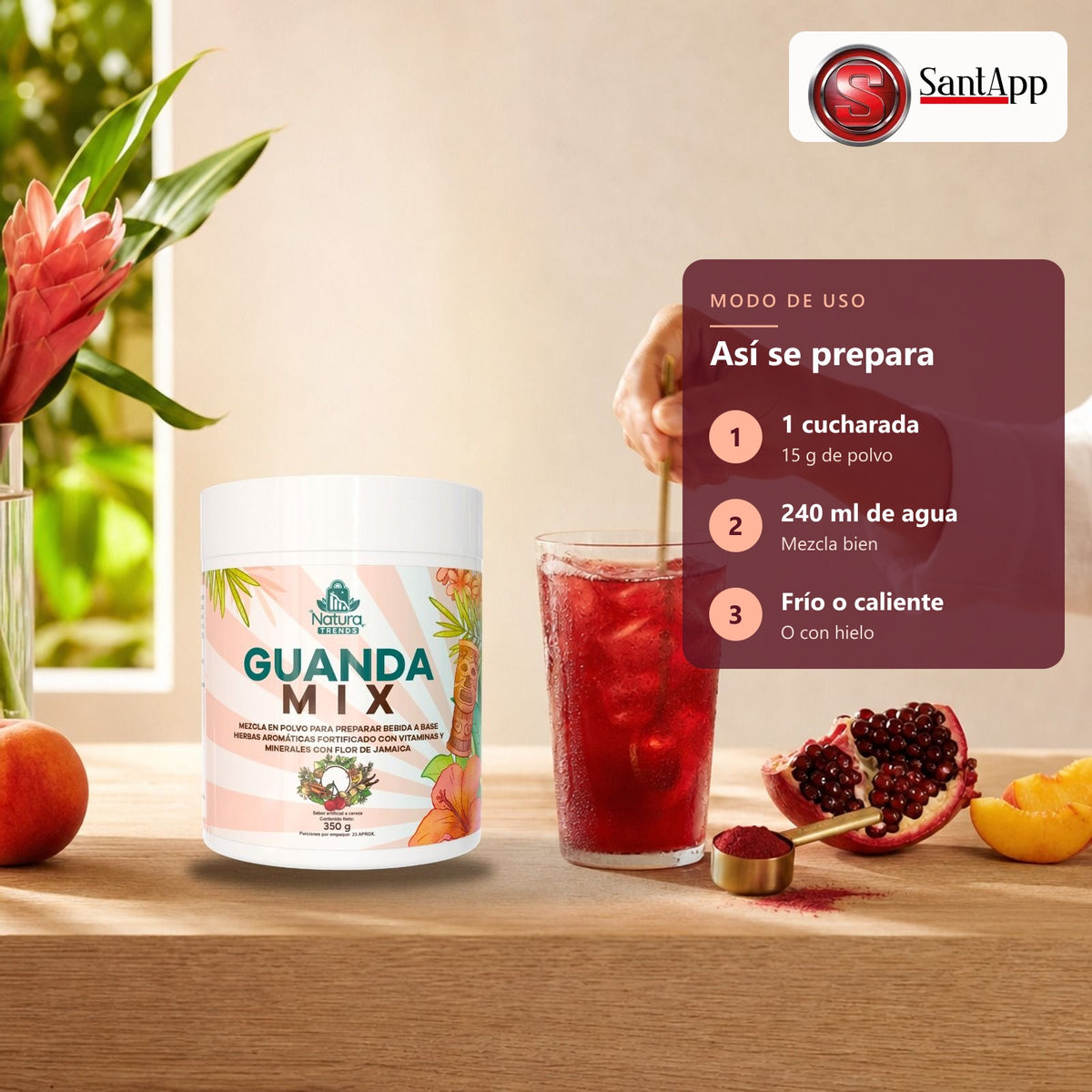 Cómo preparar Guanda Mix: 15 g en 240 ml de agua