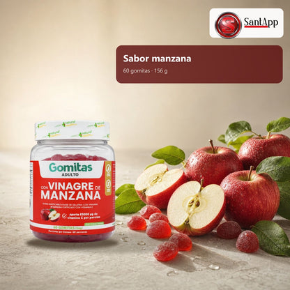 Gomitas sabor manzana sin azúcares, frasco de 60