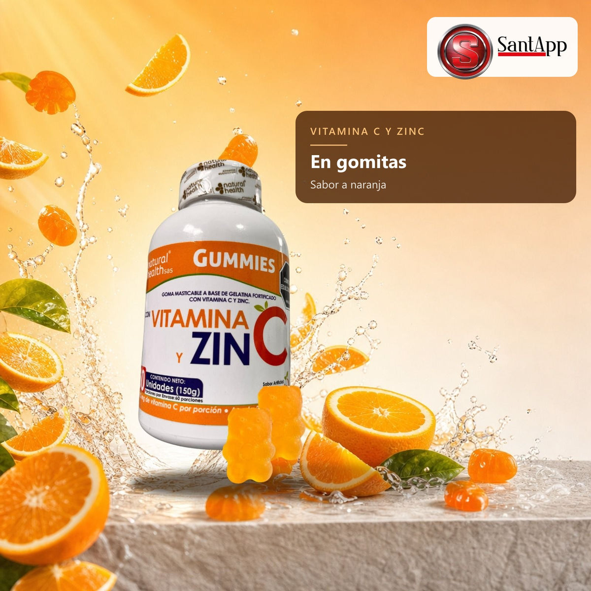 Gomitas de vitamina C y zinc sabor naranja