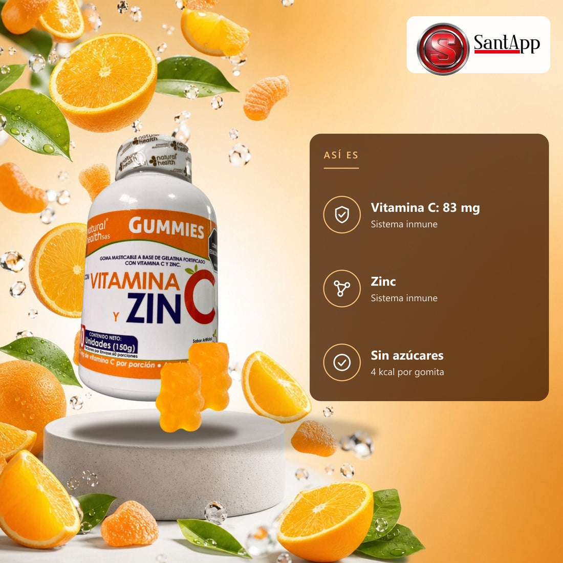 Gummies: 83 mg de vitamina C y zinc por gomita
