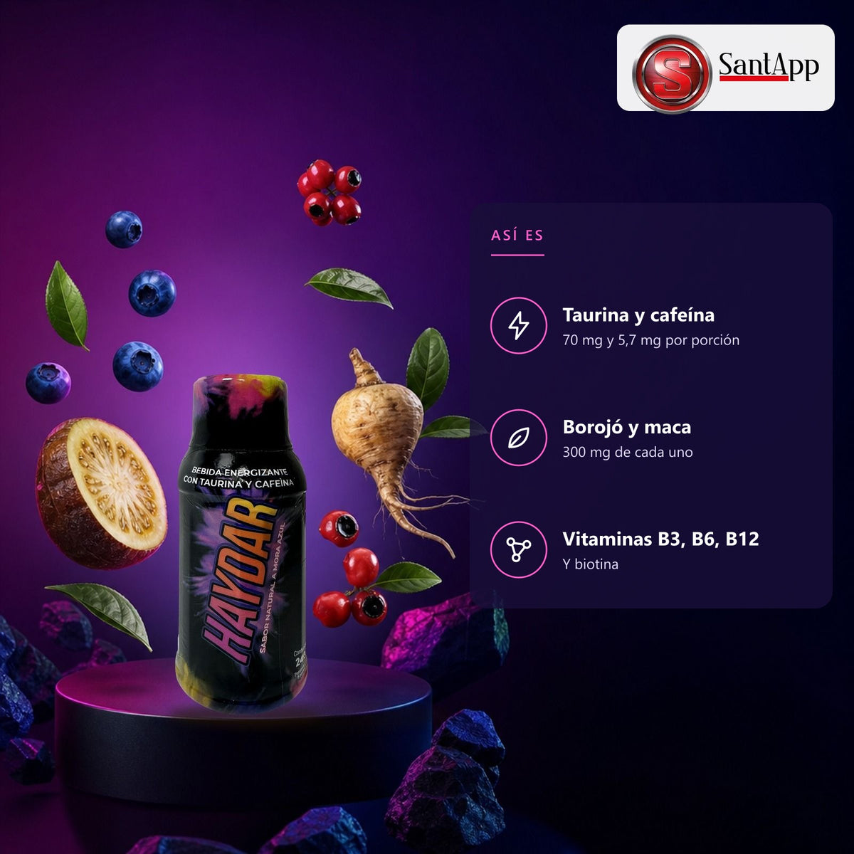Haydar con taurina, cafeína, borojó, maca y vitaminas B