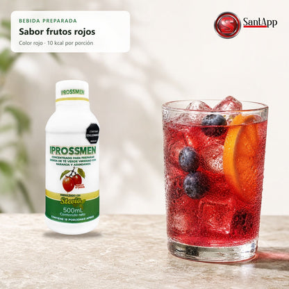 Vaso de Iprossmen preparado con hielo, sabor frutos rojos