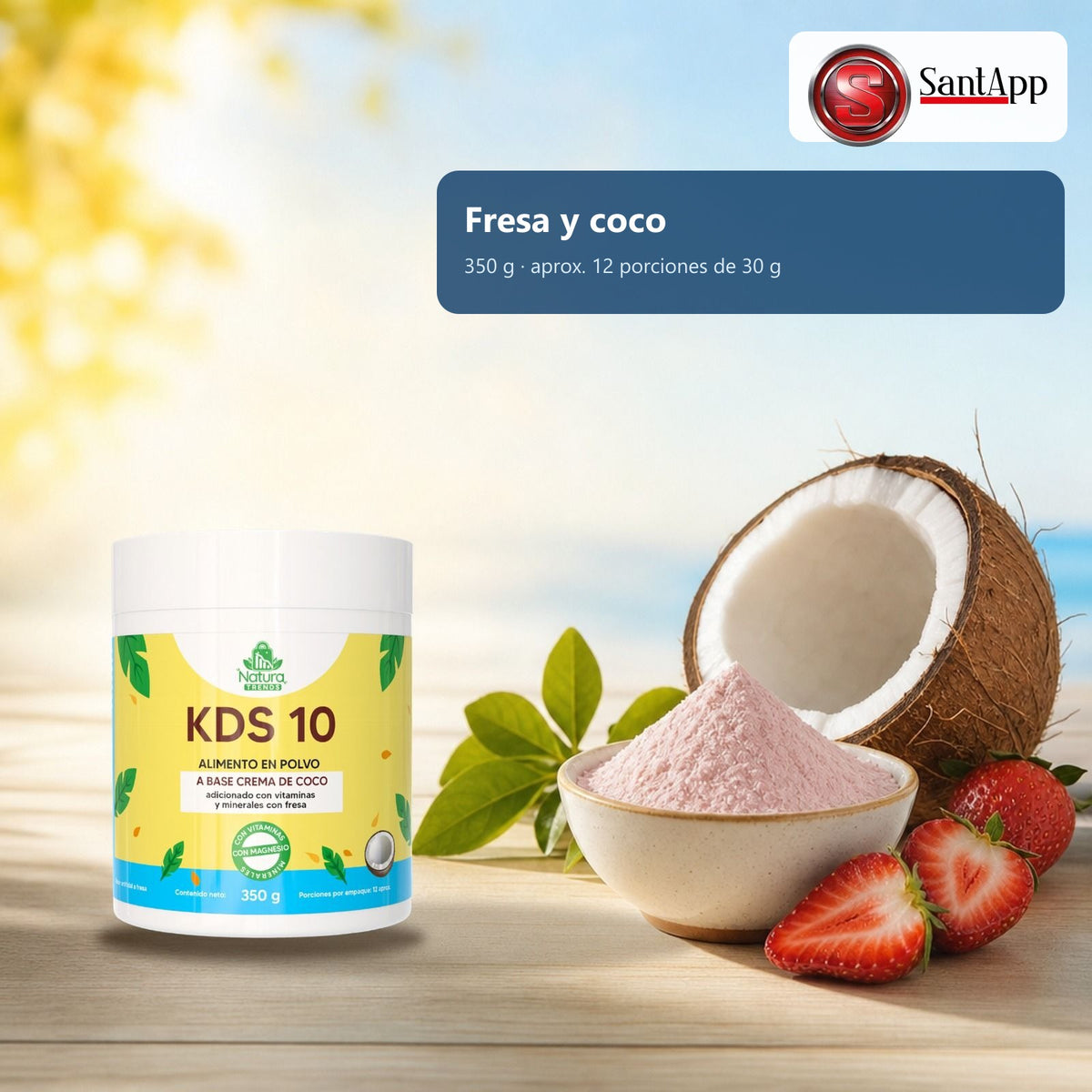 KDS 10 sabor fresa y coco, 350 g, 12 porciones