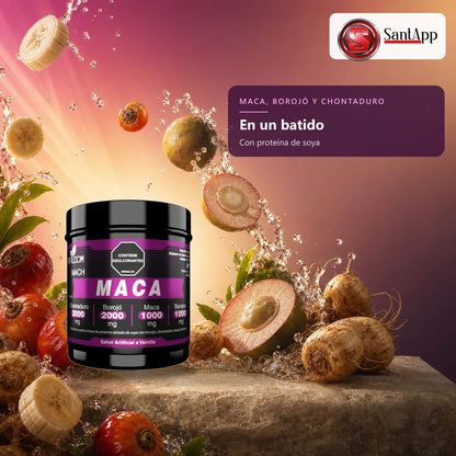 Maca, borojó y chontaduro en polvo con proteína de soya