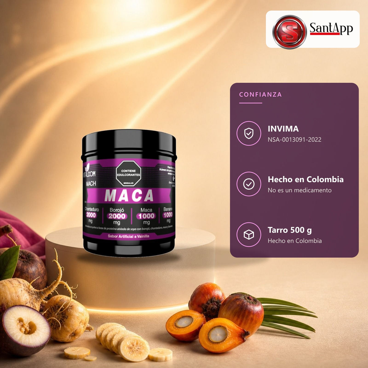 Maca Mach con notificación sanitaria INVIMA NSA-0013091-2022