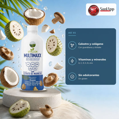 Multimaxx: magnesio, calostro, colágeno, guanábana y vitaminas